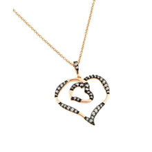 Load image into Gallery viewer, Sterling Silver Rose Gold Plated Necklace with Fancy Open Heart Pendant Inlaid with Clear Czs on Black Plated SettingAnd Chain Length of 16  AdjustableAnd Pendant Dimensions: 39MMx29.4MM