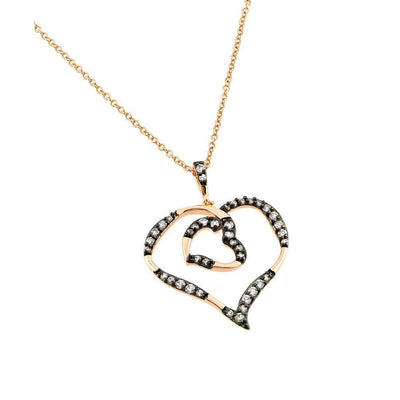 Sterling Silver Rose Gold Plated Necklace with Fancy Open Heart Pendant Inlaid with Clear Czs on Black Plated SettingAnd Chain Length of 16  AdjustableAnd Pendant Dimensions: 39MMx29.4MM