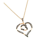 Sterling Silver Rose Gold Plated Necklace with Fancy Open Heart Pendant Inlaid with Clear Czs on Black Plated SettingAnd Chain Length of 16  AdjustableAnd Pendant Dimensions: 39MMx29.4MM