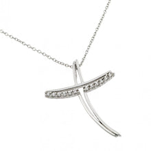 Load image into Gallery viewer, Sterling Silver Necklace with Curved Cross Inlaid with Clear Czs PendantAnd Chain Length of 16  AdjustableAnd Pendant Dimensions: 33.7MMx25.2MM