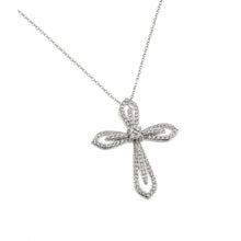 Load image into Gallery viewer, Sterling Silver Necklace with Classy Paved Clear Czs Open Cross PendantAnd Chain Length of 16  AdjustableAnd Pendant Dimensions: 39.5MMx30.9MM