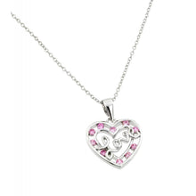 Load image into Gallery viewer, Sterling Silver Necklace with Trendy Open Heart and Centered Word  Love  Inlaid with Pink CzsAnd Chain Length of 16  AdjustableAnd Pendant Dimensions: 17.4MMx18.6MM