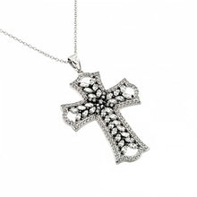 Load image into Gallery viewer, Sterling Silver Necklace with Stylish Large Cross Pendant Inlaid with Marquise and Round Cut Clear Czs on Black Plated SettingAnd Chain Length of 16  AdjustableAnd Pendant Dimensions: 51MMx31.5MM