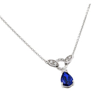 Load image into Gallery viewer, Sterling Silver Necklace with Pearshape Cut Blue Sapphire Cz Pendant and Marquise Cut and Circle ConnectorsAnd Chain Length of 16 And Pendant Dimensions: 21.4MMx20.8MM