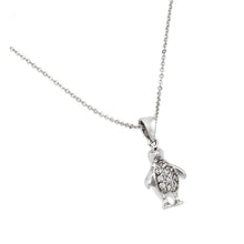 Load image into Gallery viewer, Sterling Silver Necklace with Fancy Penguin Inlaid with Clear Czs PendantAnd Chain Length of 16  with 2  ExtensionAnd Pendant Dimensions: 17.3MMx10.9MM
