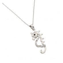 Load image into Gallery viewer, Sterling Silver Necklace with Fancy Seahorse Inlaid with Clear Czs PendantAnd Chain Length of 28  AdjustableAnd Pendant Dimensions: 31.4MMx13.3MM