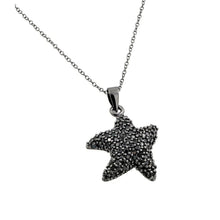 Load image into Gallery viewer, Sterling Silver Black Rhodium Plated Necklace with Fancy Paved Black Czs Starfish PendantAnd Chain Length of 16 -18  AdjustableAnd Pendant Dimensions: 28.5MMx21.7MM