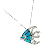Load image into Gallery viewer, Sterling Silver Necklace with Turquoise Blue Fish Inlaid with Clear Czs PendantAnd Chain Length of 18  AdjustableAnd Pendant Dimensions: 25.6MMx28.5MM