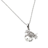 Sterling Silver Necklace with Fancy Crab Holding White Pearl Pendant Inlaid with Clear CzsAnd Chain Length of 16 -18  AdjustableAnd Pendant Dimensions: 18MMx16.6MM