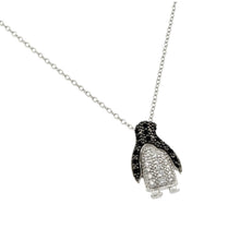 Load image into Gallery viewer, Sterling Siver Necklace with Paved Black and Clear Czs Penguin PendantAnd Chain Length of 16 -18  AdjustableAnd Pendant Dimensions: 20MMx11.7MM