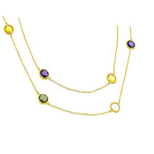 Load image into Gallery viewer, Sterling Silver Gold Plated Double Strand Necklace Connected with Multi-Color Czs on Twisted Bezel SettingAnd Chain Length of 40 And Cz Diameter: 12MM