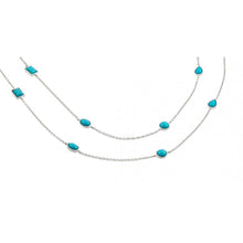 Load image into Gallery viewer, Sterling Silver Double Strand Necklace Connected with Different Cut Turquoise Stone on Bezel SettingAnd Chain Length of 40