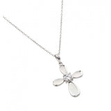 Sterling Silver Necklace with Plain Cross Inlaid with Single Clear Cz PendantAnd Chain Length of 18  AdjustableAnd Pendant Dimensions: 24.9MMx19.1MM