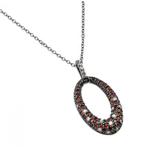 Load image into Gallery viewer, Sterling Silver Black Rhodium Plated Necklace with Elegant Paved Clear &amp; Red Czs Oval Hoop PendantAnd Chain Length of 16 -18  Adjustable
