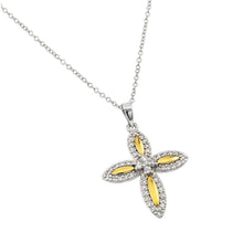 Load image into Gallery viewer, Sterling Silver Necklace with Two-Toned Paved Czs Cross PendantAnd Chain Length of 18  AdjustableAnd Pendant Dimensions: 27.6MMx21.8MM