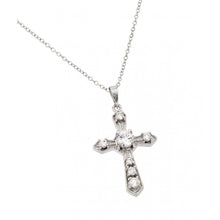 Load image into Gallery viewer, Sterling Silver Vintage Style Necklace with Gothic Cross Inlaid with Clear Czs PendantAnd Chain Length of 18  AdjustableAnd Pendant Dimensions: 29.9MMx18.4MM