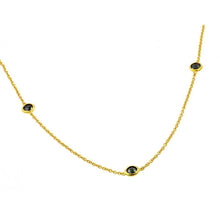 Load image into Gallery viewer, Sterling Silver Classy Gold Plated Necklace with Three Black Cz on Bezel SettingAnd Chain Length of 36  and Cz Diameter of 8.8MM