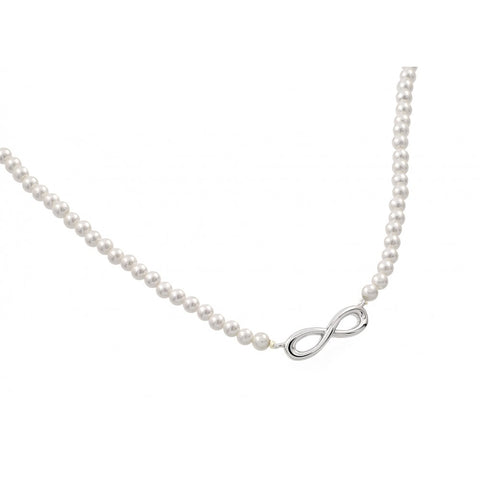 Sterling Silver Elegant White Pearl Necklace with Infinity PendantAnd Chain Length of 16  with 2  ExtensionAnd Pendant Dimensions: 22.8MMx6.2MM