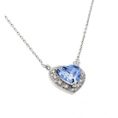 Sterling Silver Rhodium Plated Heart Shaped June Birthstone Pendant Necklace With Alexandrite And Clear CZ