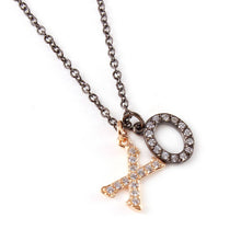Load image into Gallery viewer, Sterling Silver Black Rhodium and Rose Gold Plated Plated XO Hug Kiss Necklace with CZ