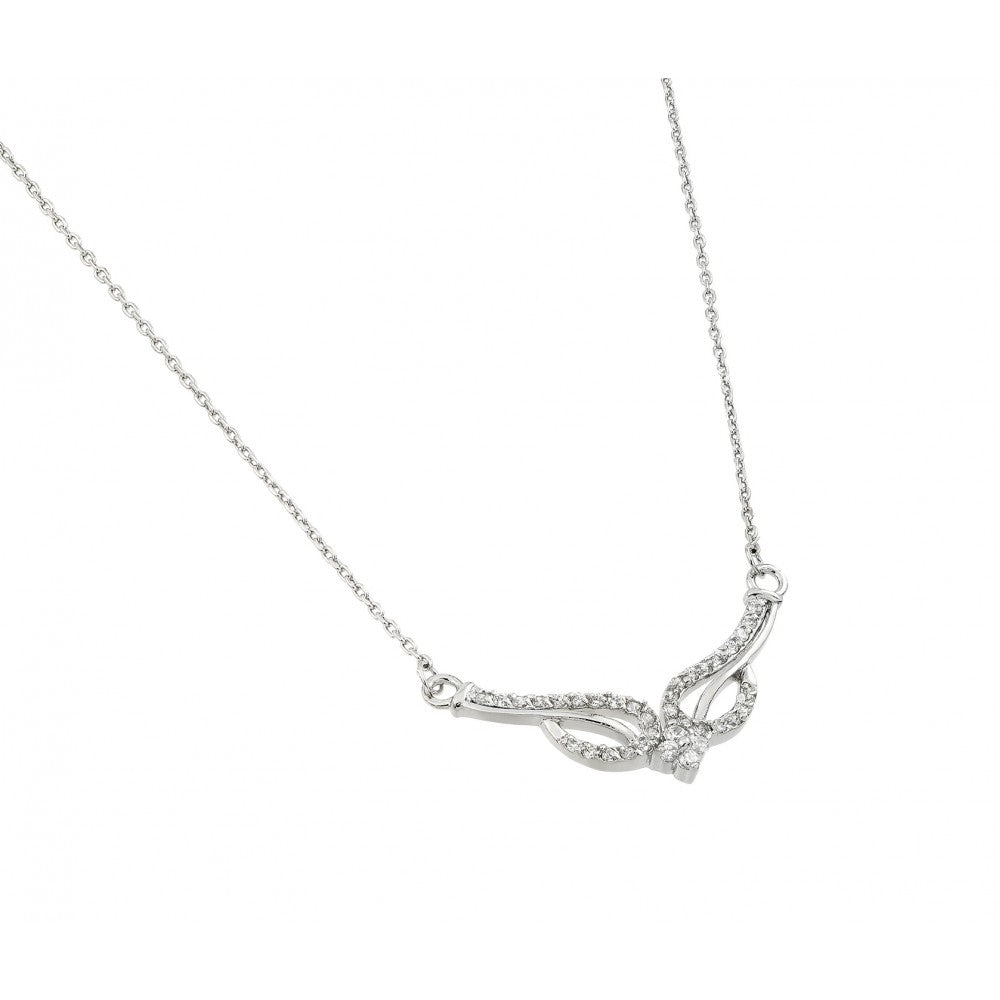 Sterling Silver Rhodium Plated Clear CZ Tribal Design Pendant Necklace