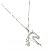 Load image into Gallery viewer, Sterling Silver Rhodium Plated Clear CZ Horse Pendant Necklace