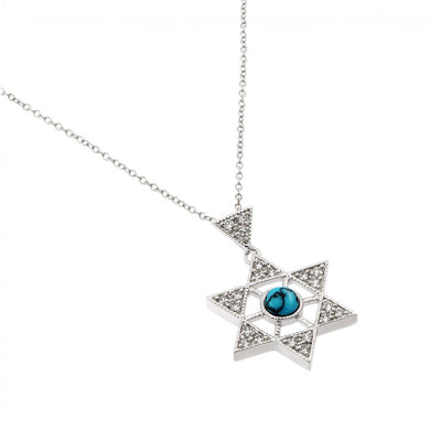 Sterling Silver Rhodium Plated Clear CZ David Star Pendant Necklace