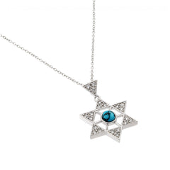 Sterling Silver Rhodium Plated Clear CZ David Star Pendant Necklace