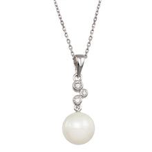 Load image into Gallery viewer, Sterling Silver Rhodium Plated Synthetic Pearl CZ Drop Necklace - silverdepot