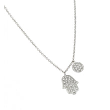 Load image into Gallery viewer, Sterling Silver Rhodium Plated Clear CZ Religious Hand Pendant Necklace
