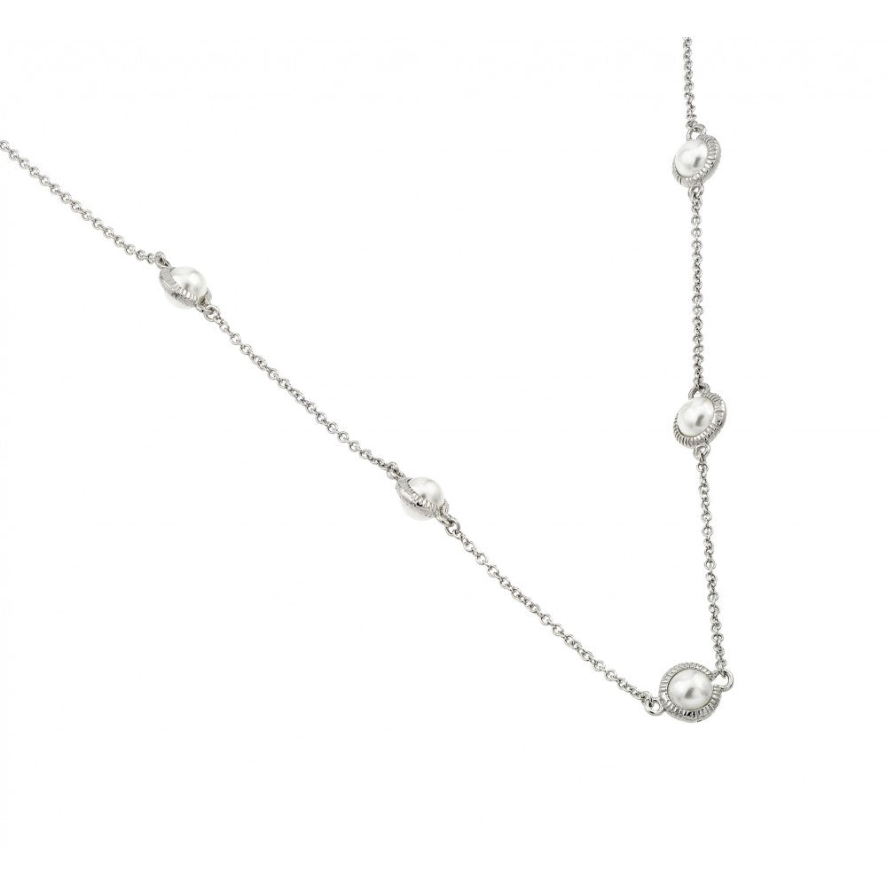 Nickel Free Rhodium Plated Sterling Silver Round Pearl Inlay Necklace