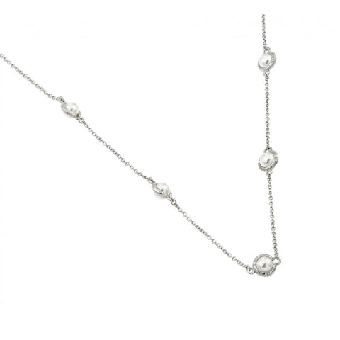 Nickel Free Rhodium Plated Sterling Silver Round Pearl Inlay Necklace