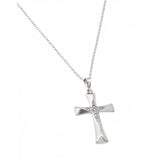 Sterling Silver Rhodium Plated Cross NecklaceAnd Paved with Small Clear CZ Stones in the Middle