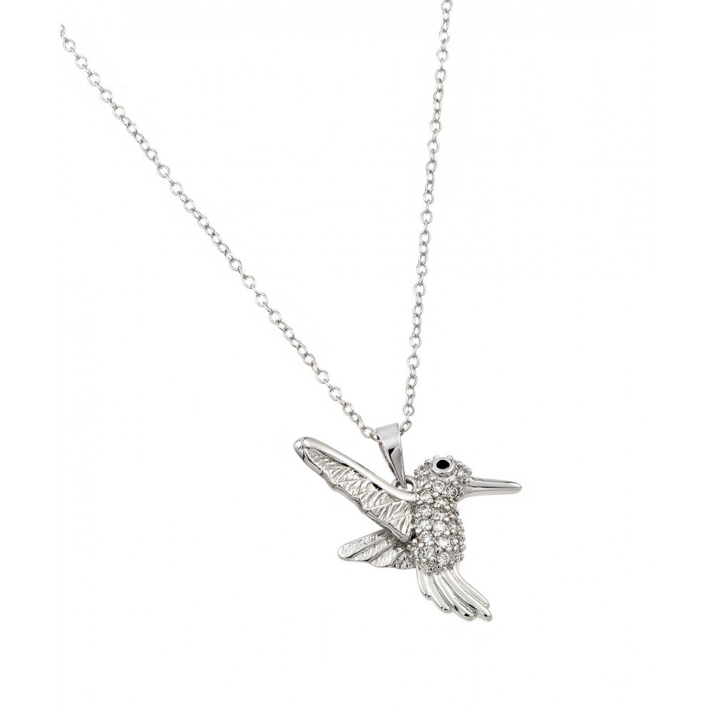Sterling Silver Rhodium Plated Hummingbird Pendant Length 16" plus 2" Extension