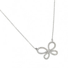 Load image into Gallery viewer, Nickel Free Rhodium Plated Sterling Silver Elegant Open Butterfly Necklace with Clear CZ Stones