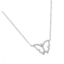 Load image into Gallery viewer, Nickel Free Rhodium Plated Sterling Silver Elegant Open Butterfly Necklace with Clear CZ Stones and Chain Length of 14  Plus 2  Extension