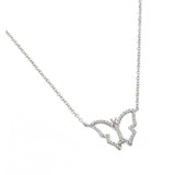 Nickel Free Rhodium Plated Sterling Silver Elegant Open Butterfly Necklace with Clear CZ Stones and Chain Length of 14  Plus 2  Extension