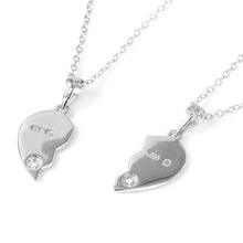 Load image into Gallery viewer, Sterling Silver Double Broken Hearts With Small CZ Stud Accents Pendant Necklace