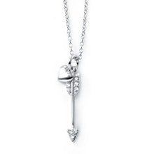 Load image into Gallery viewer, Sterling Silver Rhodium Plated Necklace with Heart and Arrow Pendant Inlaid with Clear Cz StonesAnd Spring Clasp ClosureAnd Length of 16  with 2  extension