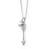 Sterling Silver Rhodium Plated Necklace with Heart and Arrow Pendant Inlaid with Clear Cz StonesAnd Spring Clasp ClosureAnd Length of 16  with 2  extension