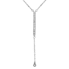 Sterling Silver Rhodium Plated Necklace with Dangling Cz Bar and Round Charm PendantAnd Spring Clasp ClosureAnd Length of 16  with 2  extension