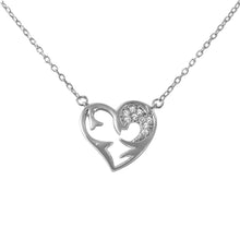 Load image into Gallery viewer, Sterling Silver Rhodium Plated Chain and CZ Open Heart Pendant with CZ Necklace