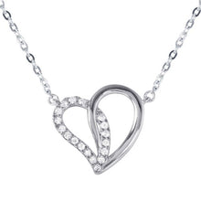 Load image into Gallery viewer, Sterling Silver Trendy Necklace with Open Heart Pendant Inlaid with Clear Cz StonesAnd Spring Clasp ClosureAnd Length of 17