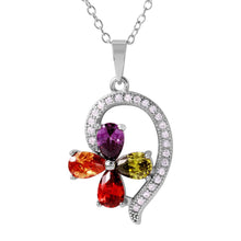 Load image into Gallery viewer, Sterling Silver Rhodium Plated Stylish Multicolor CZ Flower Necklace with Curve DesignAnd Chain Length of 16   1  Extension