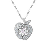Sterling Silver Rhodium Plated Stylish Apple Necklace with Star DesignAnd Paved with CZ StonesAnd Chain Length of 16   1  Extension