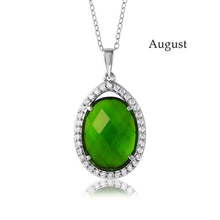 Load image into Gallery viewer, Sterling Silver Rhodium Plated Teardrop Halo August Birthstone Necklace With Peridot And Clear CZ