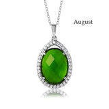 Sterling Silver Rhodium Plated Teardrop Halo August Birthstone Necklace With Peridot And Clear CZ
