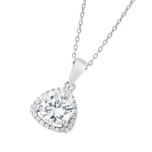 Load image into Gallery viewer, Sterling Silver Rhodium Plated Open Triangle Necklace Paved with Clear CZ Stones and 8MM Round Cut Clear CZ Stone in the CenterAnd Chain Length of 16  Plus 2  Extension