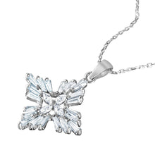 Load image into Gallery viewer, Sterling Silver Rhodium Plated Cross Necklace with Clear Baguette and Marquise CZ Stones InlayAnd and Chain Length of 16  Plus 2  Extension