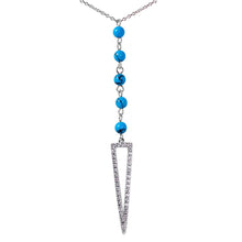 Load image into Gallery viewer, Sterlish Silver Rhodium Plated Fashionable Open Triangle Drop Necklace with Turquoise Beads in CZ InlaysAnd Lobster Claw Clasp
